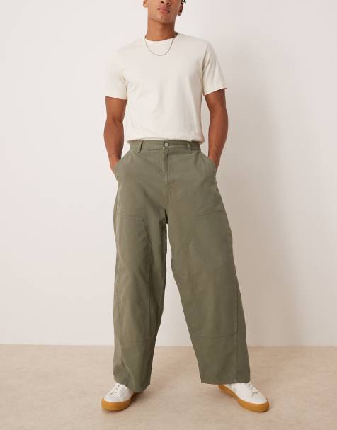 ASOS DESIGN oversized baggy trousers in khaki with carpenter details