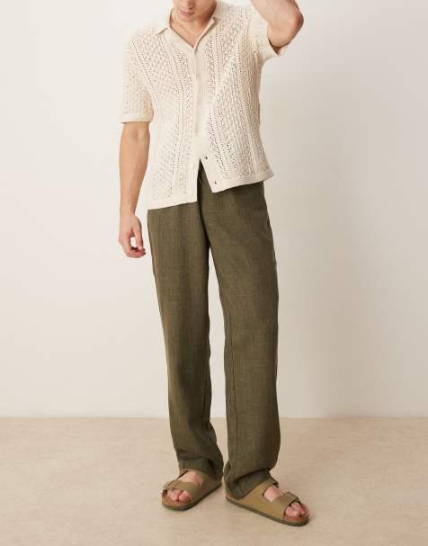 ASOS DESIGN – Spodnie baggy ściągane na sznurek w kolorze khaki - view 1