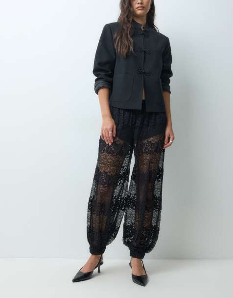 ASOS DESIGN spodnie balonowe oversize z koronki w czerni - view 1