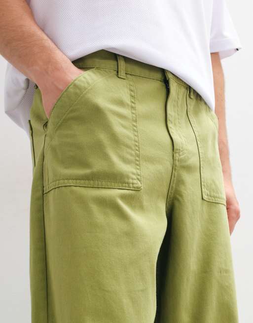 ASOS DESIGN spodnie barrel w kolorze oliwkowym z kieszeniami cargo, 4 z 5
