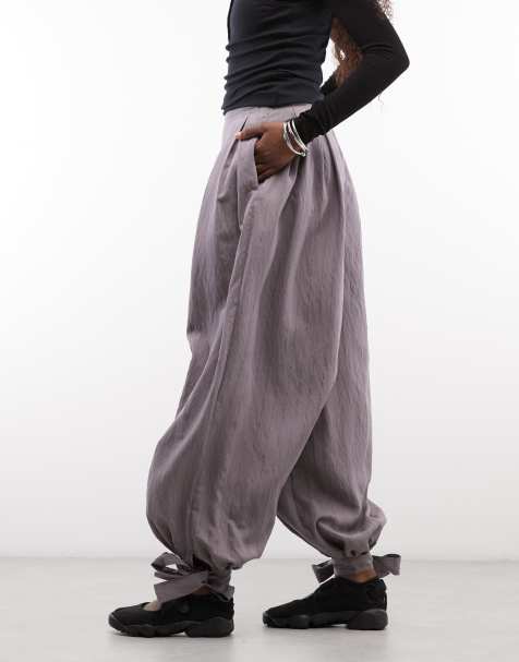 ASOS DESIGN spodnie barrel w paski z wiązanymi mankietami w fioletowe paski - view 1