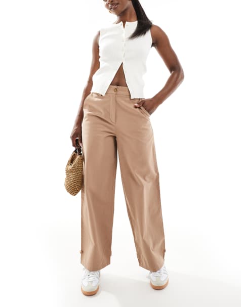 ASOS DESIGN barrel trousers with tab detail in mocha