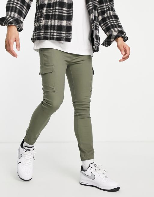 ASOS DESIGN – Spodnie bojówki o bardzo obcisłym kroju z mankietami w kolorze khaki