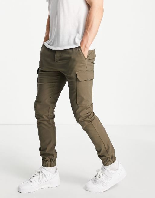 ASOS DESIGN – Spodnie bojówki o obcisłym kroju w kolorze khaki ze ściągaczami