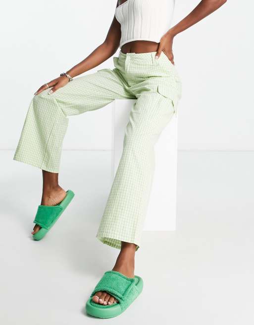 ASOS DESIGN – Spodnie bojówki oversize w jasnozieloną kratkę