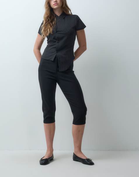 ASOS DESIGN spodnie capri z bengaliny z bocznymi wstawkami w kolorze czarnym - view 1