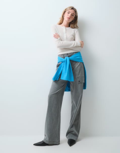 ASOS DESIGN spodnie cargo utility z szerokimi nogawkami w kolorze szarym - view 1