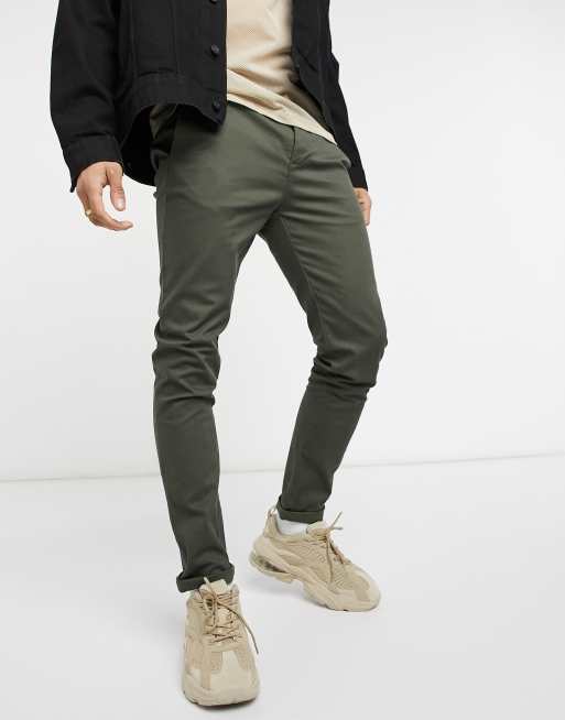 ASOS DESIGN – Spodnie chino o dopasowanym kroju w kolorze khaki