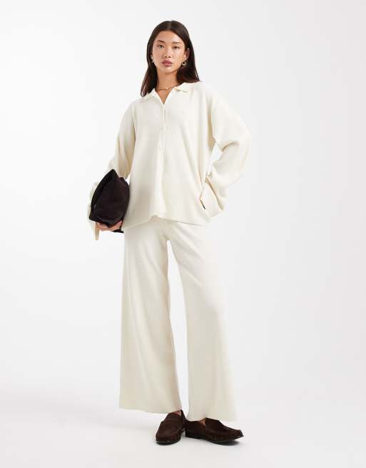 ASOS DESIGN – Spodnie domowe z bardzo miękkiej dzianiny w kolorze écru, część zestawu