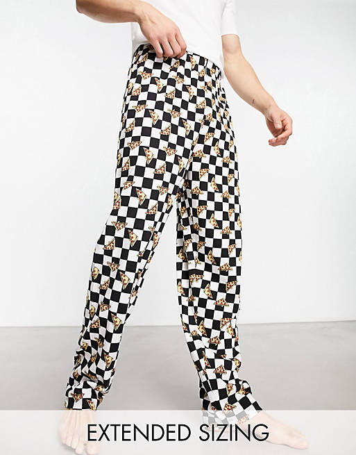 ASOS DESIGN – Spodnie dresowe we wzór w czarno-białą szachownicę i w pizze