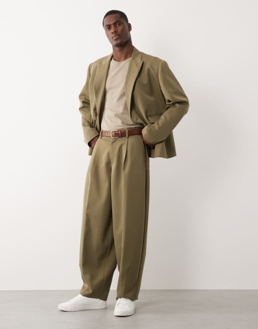 ASOS DESIGN – Garnitur o fasonie barrel w kolorze zgaszonej zieleni, 3 z 3
