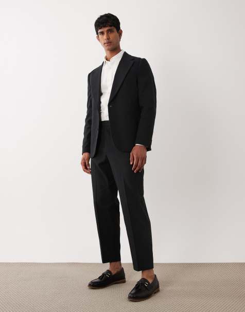 ASOS DESIGN spodnie garniturowe carrot fit w czarnej teksturze slub - view 1