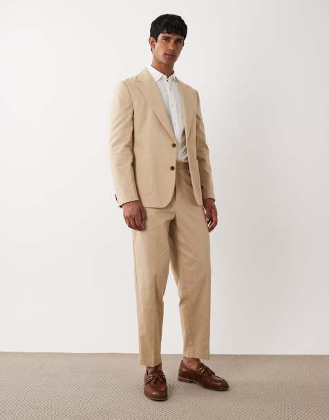 ASOS DESIGN spodnie garniturowe carrot fit w kolorze stone o fakturze slub - view 1