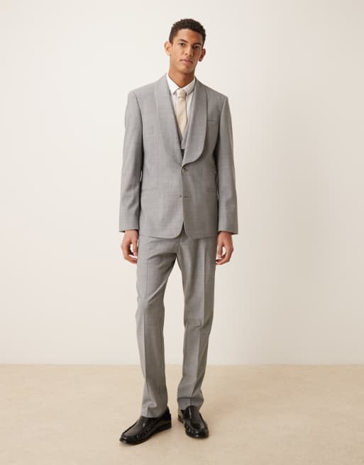 ASOS DESIGN – Szary melanżowy, dopasowany garnitur z mieszanki wełny, 3 z 4