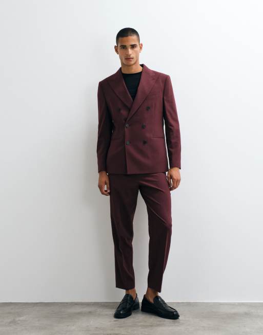 ASOS DESIGN – Bordowy garnitur o swobodnym zwężanym kroju, 3 z 3
