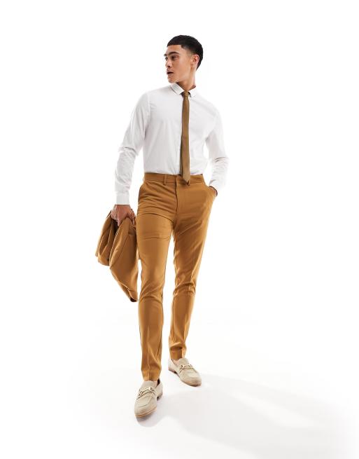 ASOS DESIGN – Spodnie garniturowe o obcisłym kroju w kolorze tabaki
