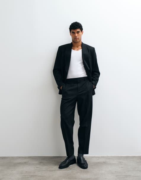 ASOS DESIGN spodnie garniturowe relaxed tapered w czarny metaliczny prążek - view 1