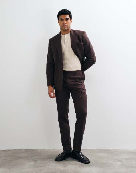 ASOS DESIGN spodnie garniturowe slim z brązowej flaneli - view 1