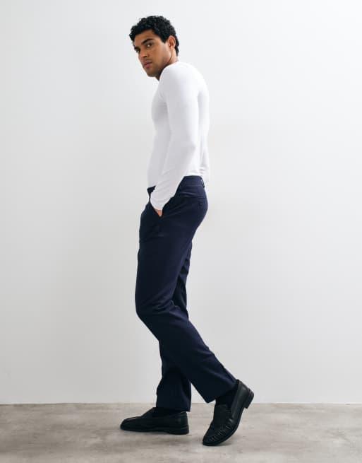 ASOS DESIGN spodnie garniturowe slim z granatowej flaneli, 3 z 5