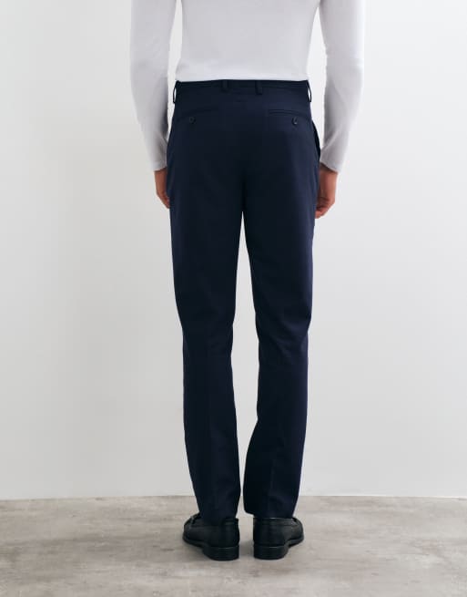 ASOS DESIGN spodnie garniturowe slim z granatowej flaneli, 4 z 5