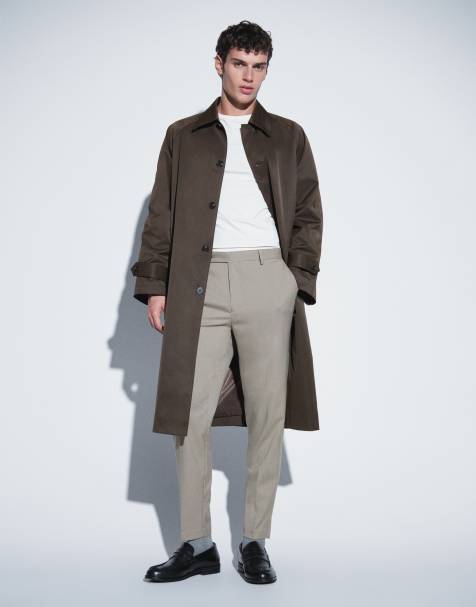 ASOS DESIGN spodnie garniturowe tapered w khaki w cienkie paski - view 1