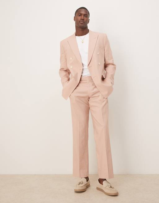 ASOS DESIGN – Spodnie garniturowe z prostymi nogawkami z mieszanki lnianej w kolorze zgaszonego różu