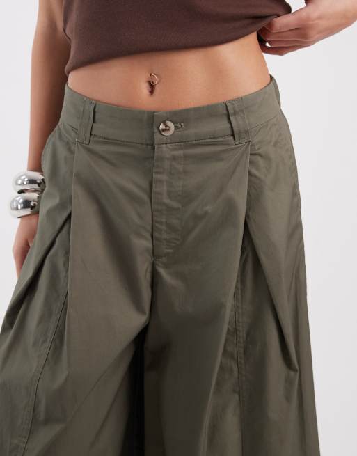 ASOS DESIGN – Spodnie kuloty z szerokimi nogawkami w kolorze khaki, 4 z 5