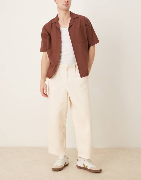 ASOS DESIGN balloon fit trouser with beltloop detail in ecru