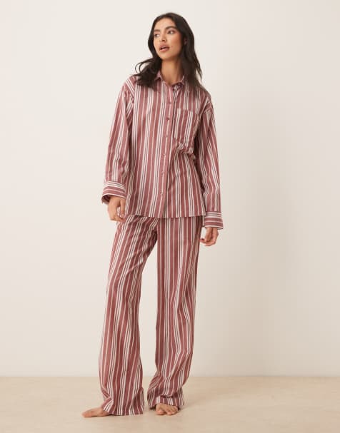 ASOS DESIGN – Spodnie od piżamy z tkaniny w czerwono-białe paski - view 1