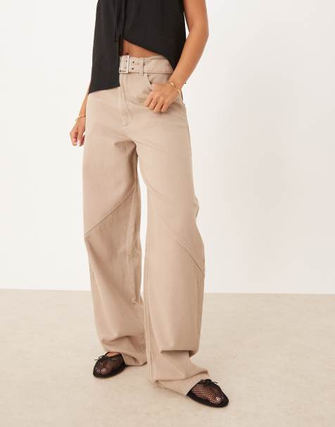 ASOS DESIGN oversized trousers with laundered utility detail in mushroom
