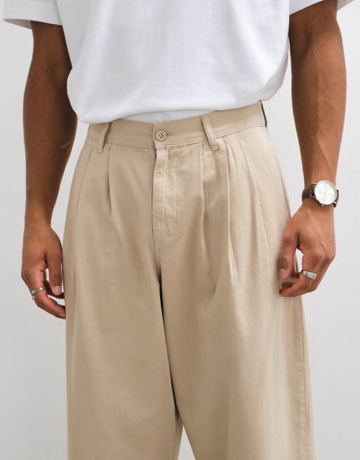 ASOS DESIGN spodnie oversize zwężane w beżu z zakładkami, 4 z 5