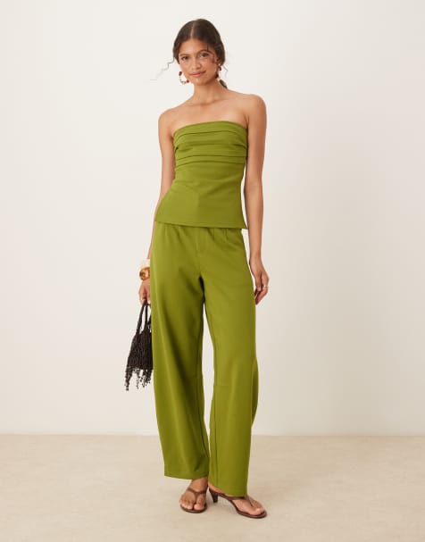 ASOS DESIGN co-ord premium ponte barrel leg trouser in khaki