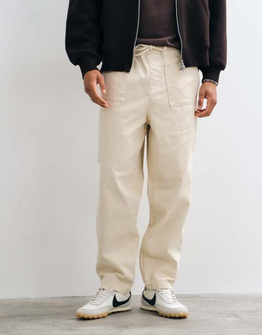 ASOS DESIGN spodnie relaxed tapered z kieszeniami cargo w kolorze stone, 2 z 5
