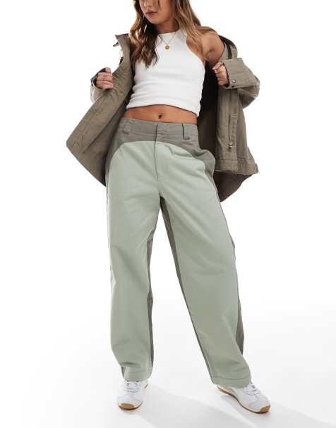 ASOS DESIGN – Spodnie w kolorze khaki z kontrastowymi baryłkowymi nogawkami - view 1