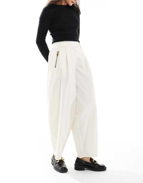 ASOS DESIGN arch leg zip detail trousers in off white