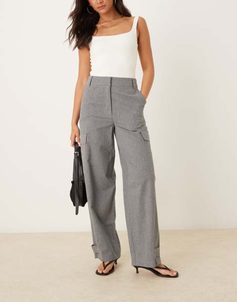 ASOS DESIGN utility trousers with pocket detail in brushed flannel in grey marl