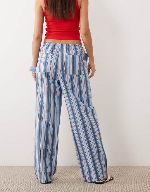 ASOS DESIGN spodnie wsuwane o wyglądzie lnu w niebieskie paski, 2 z 5