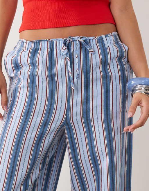 ASOS DESIGN spodnie wsuwane o wyglądzie lnu w niebieskie paski, 5 z 5