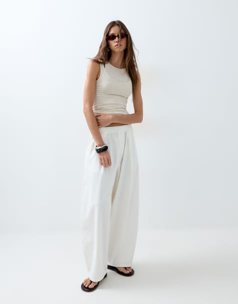 ASOS DESIGN spodnie wsuwane z wiązaniem w talii w kolorze białym - view 1