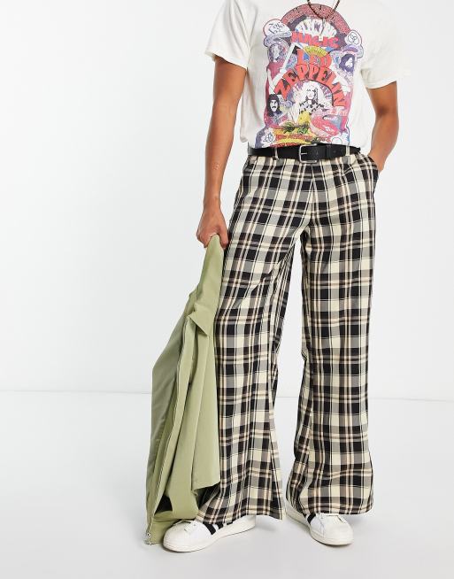  ASOS DESIGN – Spodnie z bardzo rozszerzanymi nogawkami w kratkę