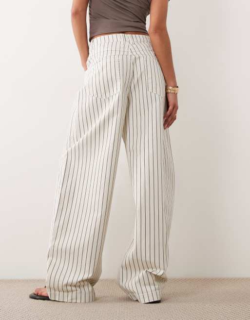 ASOS DESIGN – Spodnie z baryłkowymi nogawkami w czekoladowo-kremowe paski, 5 z 5