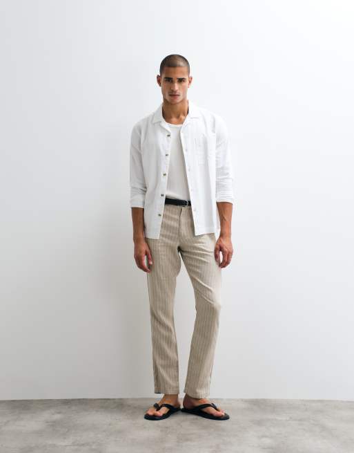 ASOS DESIGN – Beżowy lniany zestaw w paski, 3 z 3