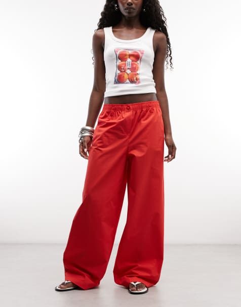 ASOS DESIGN spodnie z prostymi nogawkami wsuwane w czerwonym kolorze - view 1