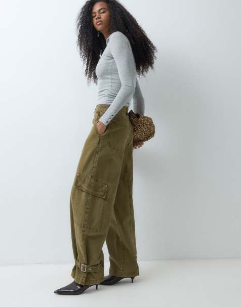 ASOS DESIGN spodnie z regulowanym dołem w spranym khaki - view 1