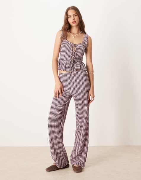 ASOS DESIGN wide leg trouser co-ord in pink and black gingham