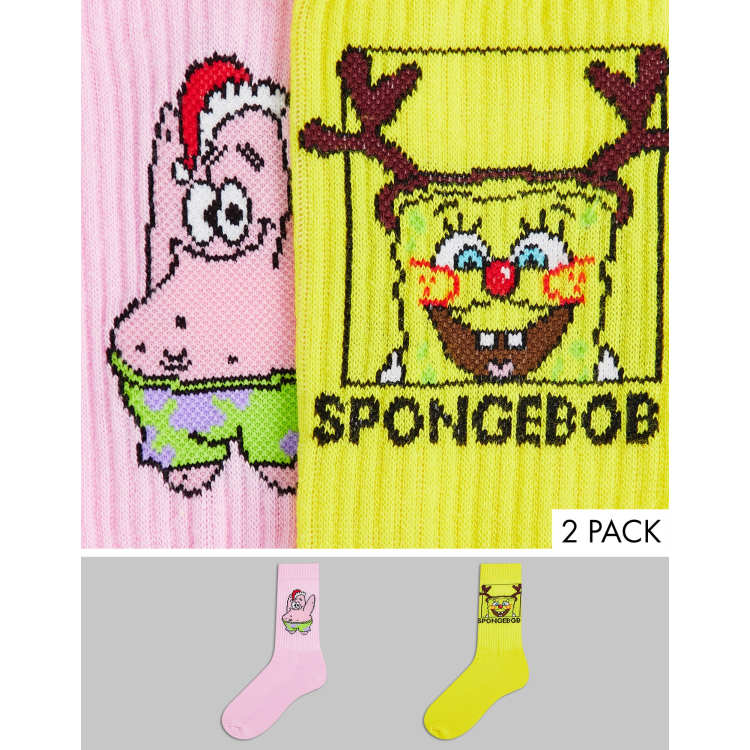 ASOS Design 3 Pack Sports Socks with Spongebob, Gary and Patrick-White