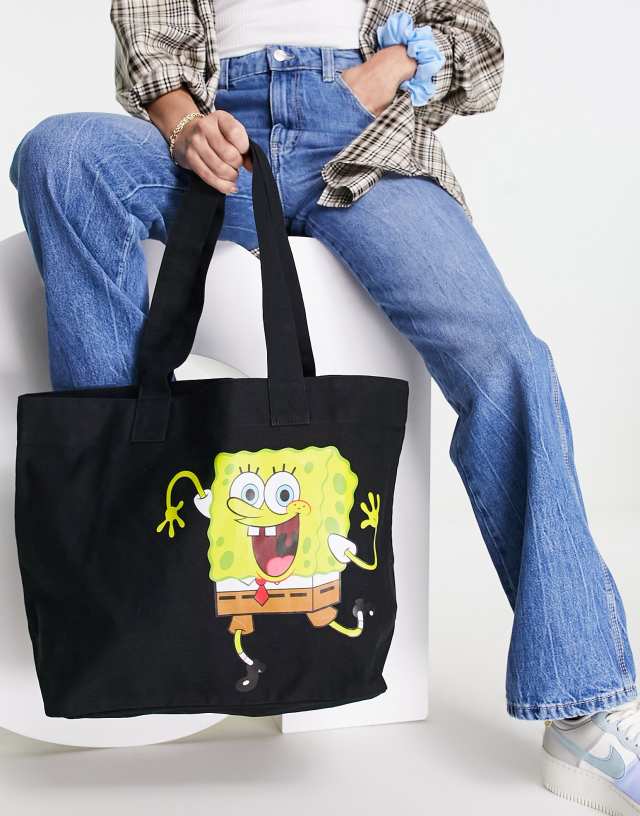 ASOS DESIGN spongebob oversized shopper in black