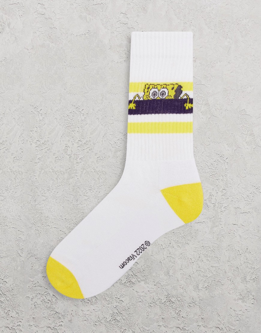 ASOS DESIGN Spongebob sports socks in white with yellow stripe