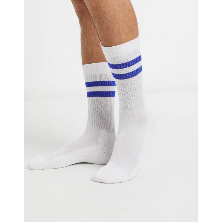 ASOS DESIGN sport sock in white with blue stripe | ASOS