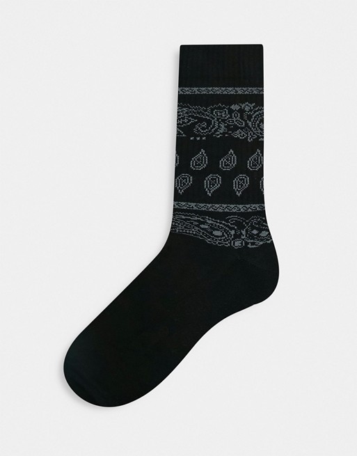 ASOS DESIGN sport sock with bandana design in black
